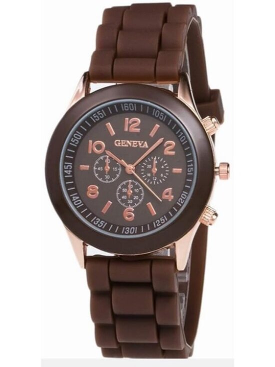Women\'s Brown Analog Quartz Fashion Silicone Crosshair Unisex Jelly Wrist Watch